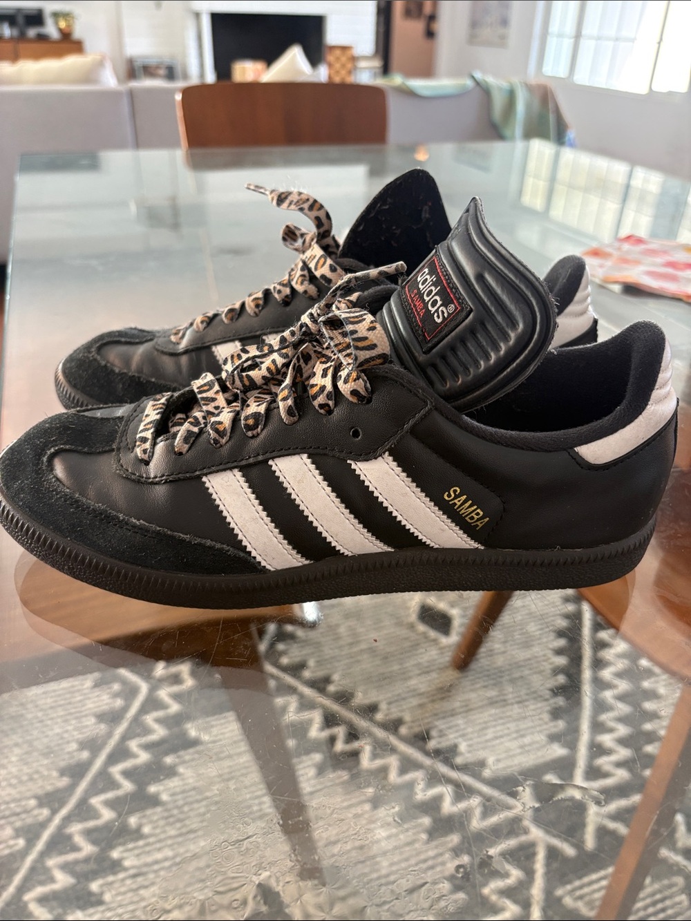 adidas Samba Black with White Stripes and Leopard Laces